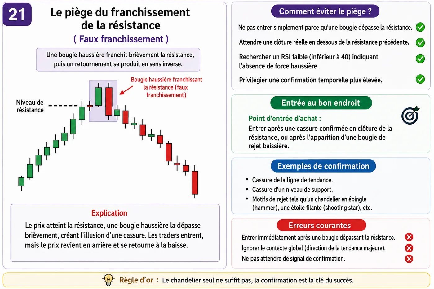 Piège de fausse cassure au-dessus de la résistance sur support et résistance: analyse price action, liquidité et gestion du risque