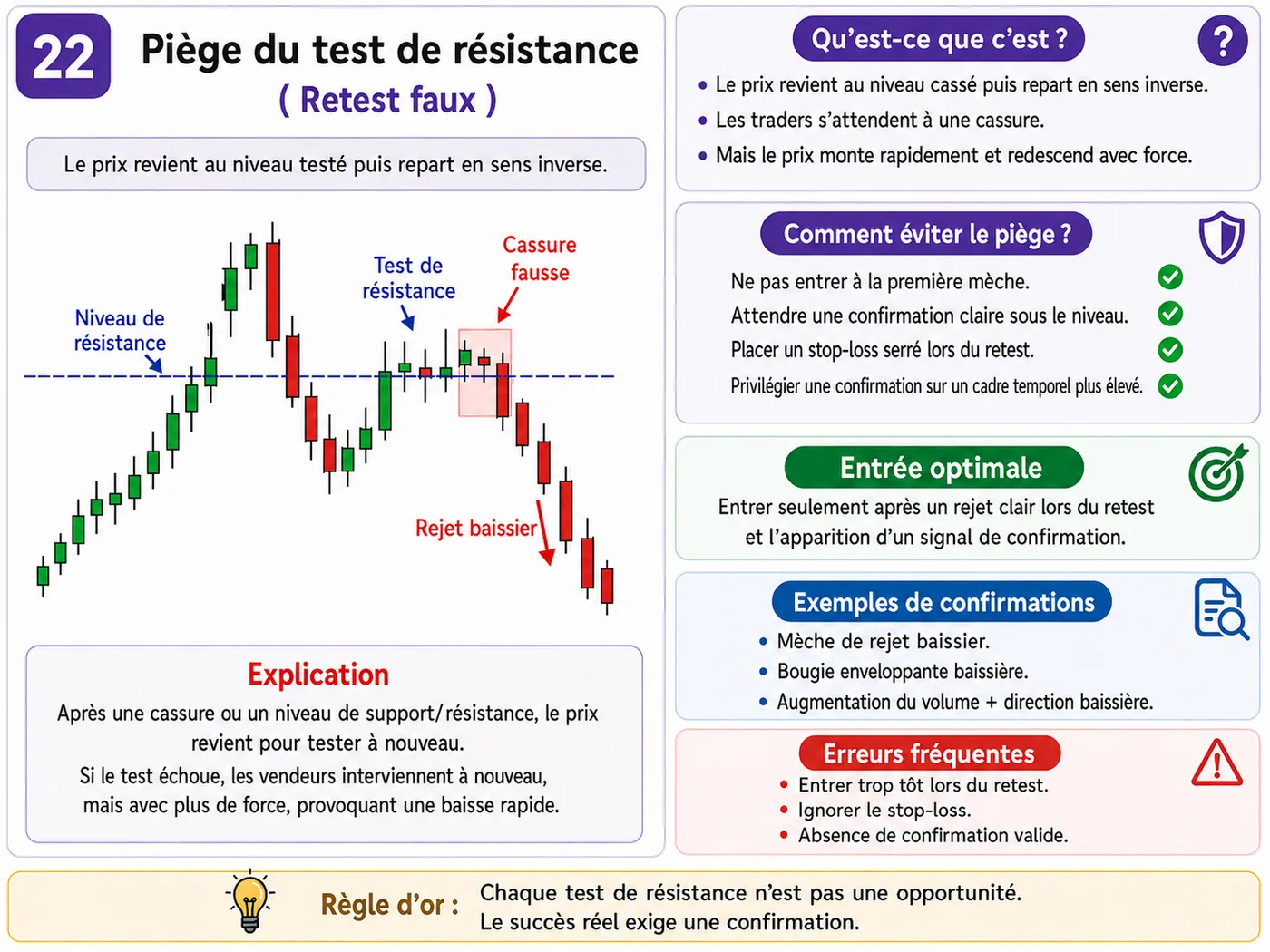 Piège de fausse cassure sous le support sur support et résistance: analyse price action, liquidité et gestion du risque